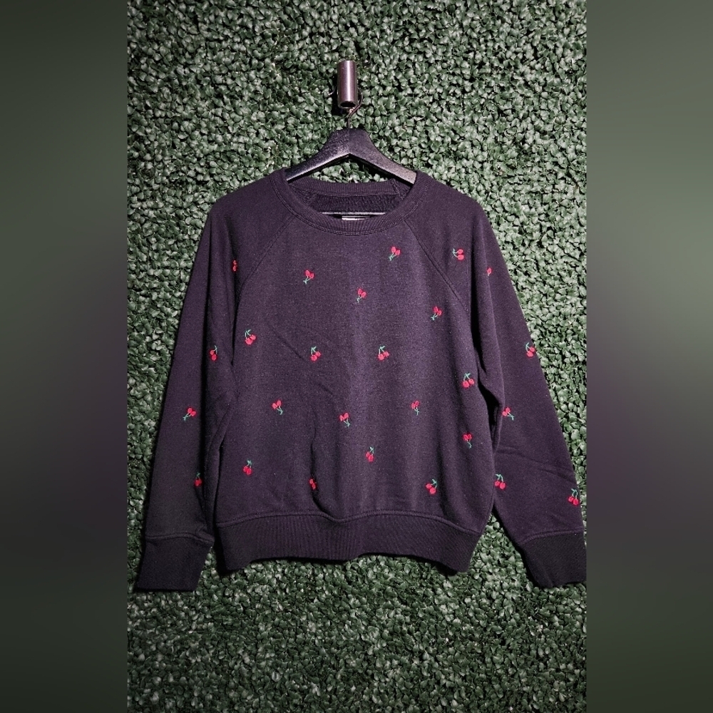 Women's Black Sweater with Red Cherry  Embroidery (Matching Pants Sold Seperate)